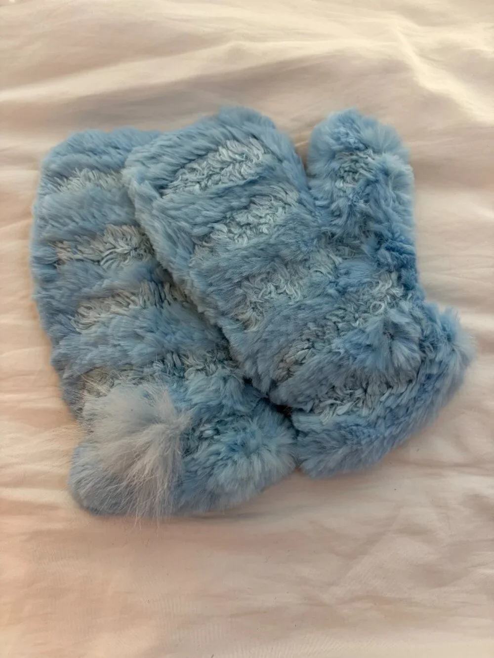 Mitchie's Light Blue 100% Rabbit Fur Fluffy Winter Mittens